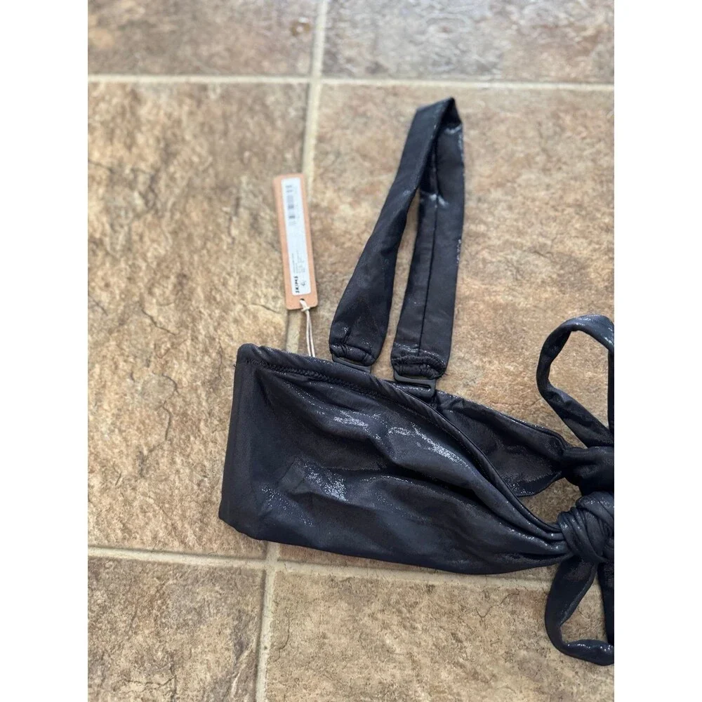 Skims Liquid Shine Swim Bandeau Bikini Top Onyx Size XL